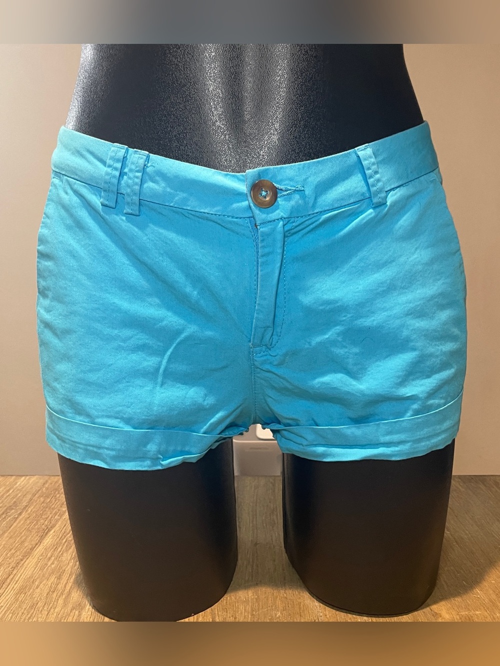 H&M Turquoise High-Waist Cotton Blend Shorts, Size 4